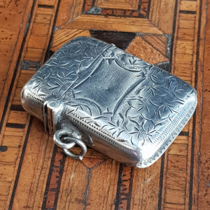 Sterling Silver Ivy leaf Engraved Fob Match Safe Vesta Antique Edwardian Birmingham circa 1903