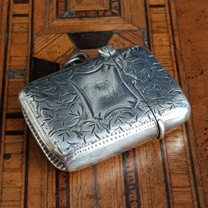 Sterling Silver Ivy leaf Engraved Fob Match Safe Vesta Antique Edwardian Birmingham circa 1903