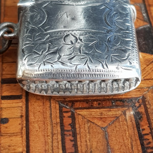 Sterling Silver Ivy leaf Engraved Fob Match Safe Vesta Antique Edwardian Birmingham circa 1903