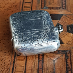 Sterling Silver Ivy leaf Engraved Fob Match Safe Vesta Antique Edwardian Birmingham circa 1903