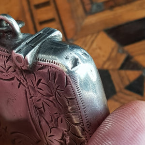 Sterling Silver Ivy leaf Engraved Fob Match Safe Vesta Antique Edwardian Birmingham circa 1903