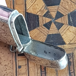 Sterling Silver Ivy leaf Engraved Fob Match Safe Vesta Antique Edwardian Birmingham circa 1903