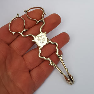 Sterling Silver Pair Of Crested Sugar Nips With Shelled Bowls Antique Georgian Circa 1760's