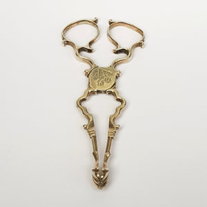 Sterling Silver Pair Of Crested Sugar Nips With Shelled Bowls Antique Georgian Circa 1760's