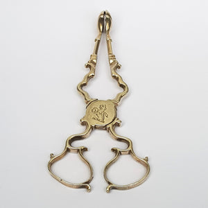 Sterling Silver Pair Of Crested Sugar Nips With Shelled Bowls Antique Georgian Circa 1760's