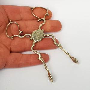 Sterling Silver Pair Of Crested Sugar Nips With Shelled Bowls Antique Georgian Circa 1760's