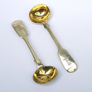 Sterling Silver Matched Pair Of Crested Condiment Spoons Antique Regency William IV London Circa 1837