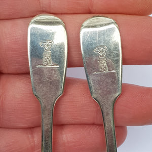 Sterling Silver Matched Pair Of Crested Condiment Spoons Antique Regency William IV London Circa 1837