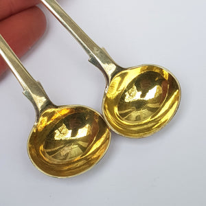 Sterling Silver Matched Pair Of Crested Condiment Spoons Antique Regency William IV London Circa 1837