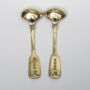 Sterling Silver Matched Pair Of Crested Condiment Spoons Antique Regency William IV London Circa 1837