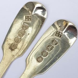 Sterling Silver Matched Pair Of Crested Condiment Spoons Antique Regency William IV London Circa 1837