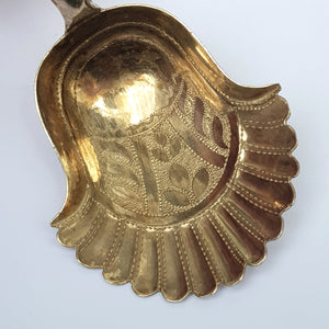 Sterling Silver Stylised Feathered Gallery Bowl Tea Caddy Spoon Antique Georgian Birmingham Circa 1790