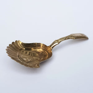 Sterling Silver Stylised Feathered Gallery Bowl Tea Caddy Spoon Antique Georgian Birmingham Circa 1790
