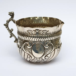 Sterling Silver Ornate Repousse Worked Creamer Jug Antique Victorian London Circa 1890