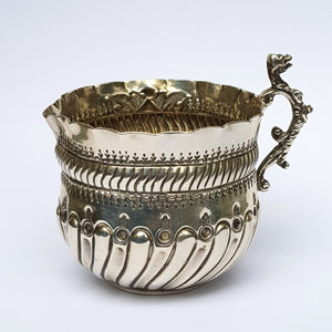 Sterling Silver Ornate Repousse Worked Creamer Jug Antique Victorian London Circa 1890
