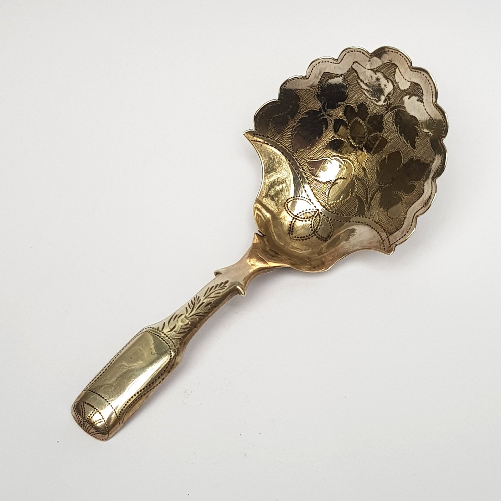 Sterling Silver Floral Engraved Tea Caddy Spoon Antique Georgian Birmingham Circa 1797