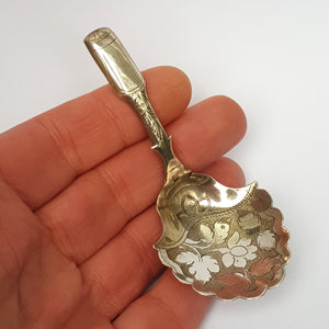 Sterling Silver Floral Engraved Tea Caddy Spoon Antique Georgian Birmingham Circa 1797