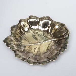Sterling Silver Water Lily Leaf Pattern Trinket Dish Vintage Birmingham Circa 1993