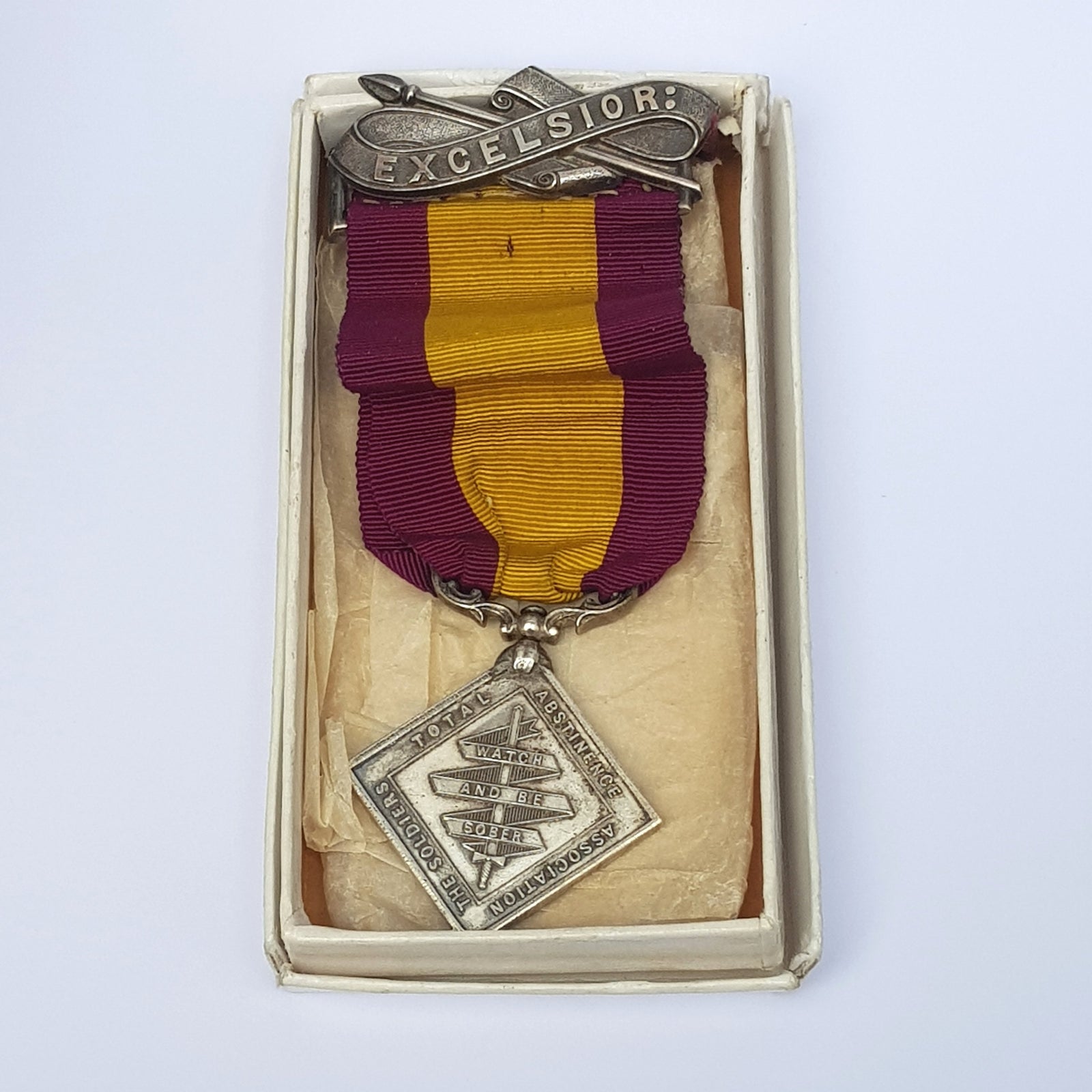 Sterling Silver Soldiers Total Abstinence Association Medal With Ribbon India Antique c1890's