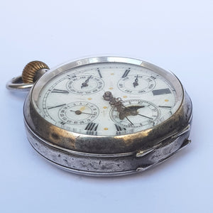 Swiss Solid Silver Cased Moon Phase Calendar Pocket Watch Antique Circa 1890