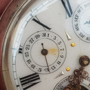 Swiss Solid Silver Cased Moon Phase Calendar Pocket Watch Antique Circa 1890