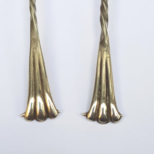 Sterling Silver Matched Pair Of Shelled Bowl Condiment Spoons Antique London Circa 1890