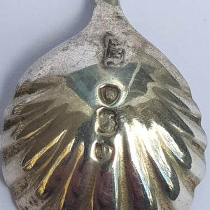 Sterling Silver Matched Pair Of Shelled Bowl Condiment Spoons Antique London Circa 1890