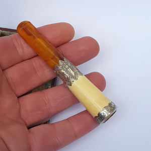 Sterling Silver And Amber Mounted Meerschaum Cheroot Holder In Case Antique Chester Circa 1900