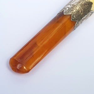 Sterling Silver And Amber Mounted Meerschaum Cheroot Holder In Case Antique Chester Circa 1900