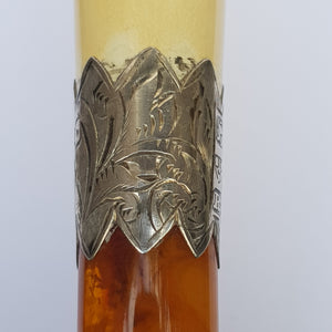 Sterling Silver And Amber Mounted Meerschaum Cheroot Holder In Case Antique Chester Circa 1900