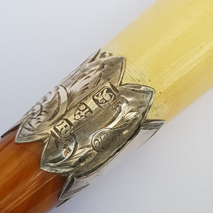 Sterling Silver And Amber Mounted Meerschaum Cheroot Holder In Case Antique Chester Circa 1900