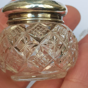 Sterling Silver Repousse Lidded Cut Glass Matched Pair Of Rouge Vanity Pots Antique Circa 1901