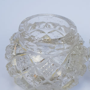 Sterling Silver Repousse Lidded Cut Glass Matched Pair Of Rouge Vanity Pots Antique Circa 1901