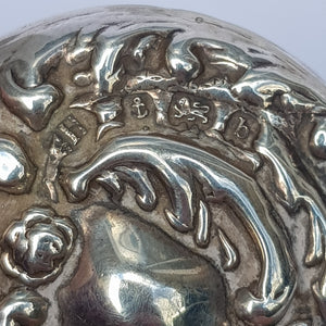 Sterling Silver Repousse Lidded Cut Glass Matched Pair Of Rouge Vanity Pots Antique Circa 1901