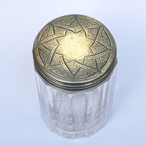 Sterling Silver Lidded Reeded Glass Cylindrical Vanity Jar Antique London Circa 1870