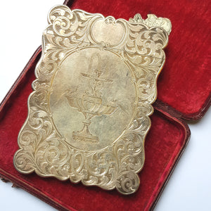 Sterling Silver Top Quality Foliate Chased Fountain And Urn Engraved Card Case In Original Case Antique Victorian Birmingham Circa 1846