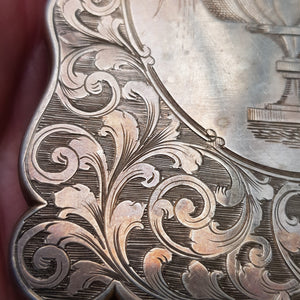 Sterling Silver Top Quality Foliate Chased Fountain And Urn Engraved Card Case In Original Case Antique Victorian Birmingham Circa 1846