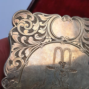 Sterling Silver Top Quality Foliate Chased Fountain And Urn Engraved Card Case In Original Case Antique Victorian Birmingham Circa 1846