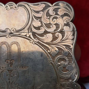 Sterling Silver Top Quality Foliate Chased Fountain And Urn Engraved Card Case In Original Case Antique Victorian Birmingham Circa 1846