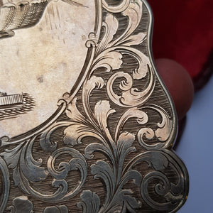 Sterling Silver Top Quality Foliate Chased Fountain And Urn Engraved Card Case In Original Case Antique Victorian Birmingham Circa 1846