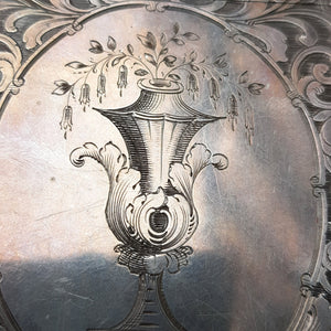 Sterling Silver Top Quality Foliate Chased Fountain And Urn Engraved Card Case In Original Case Antique Victorian Birmingham Circa 1846