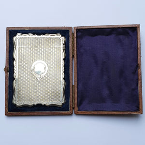 Sterling Silver Engine Turned Patterned Card Case In Original Fitted Case Antique Victorian Birmingham Circa 1899