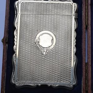 Sterling Silver Engine Turned Patterned Card Case In Original Fitted Case Antique Victorian Birmingham Circa 1899