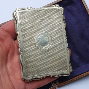 Sterling Silver Engine Turned Patterned Card Case In Original Fitted Case Antique Victorian Birmingham Circa 1899