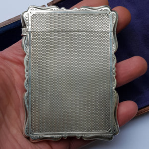 Sterling Silver Engine Turned Patterned Card Case In Original Fitted Case Antique Victorian Birmingham Circa 1899