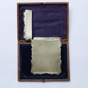 Sterling Silver Engine Turned Patterned Card Case In Original Fitted Case Antique Victorian Birmingham Circa 1899