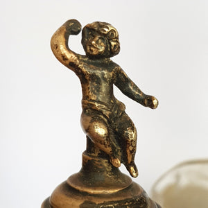 Dutch Sterling Silver Mounted Rare Pair Of Etched And Cut Glass Cherub Stoppered Perfume Bottles Antique Chester Import Circa 1913