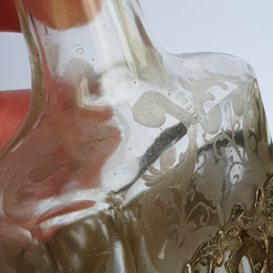 Dutch Sterling Silver Mounted Rare Pair Of Etched And Cut Glass Cherub Stoppered Perfume Bottles Antique Chester Import Circa 1913