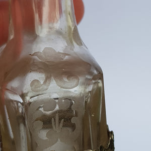 Dutch Sterling Silver Mounted Rare Pair Of Etched And Cut Glass Cherub Stoppered Perfume Bottles Antique Chester Import Circa 1913