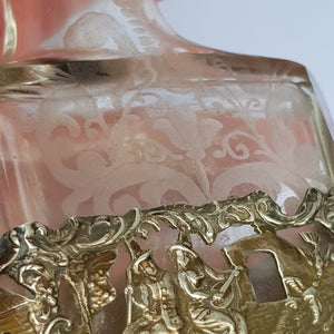 Dutch Sterling Silver Mounted Rare Pair Of Etched And Cut Glass Cherub Stoppered Perfume Bottles Antique Chester Import Circa 1913